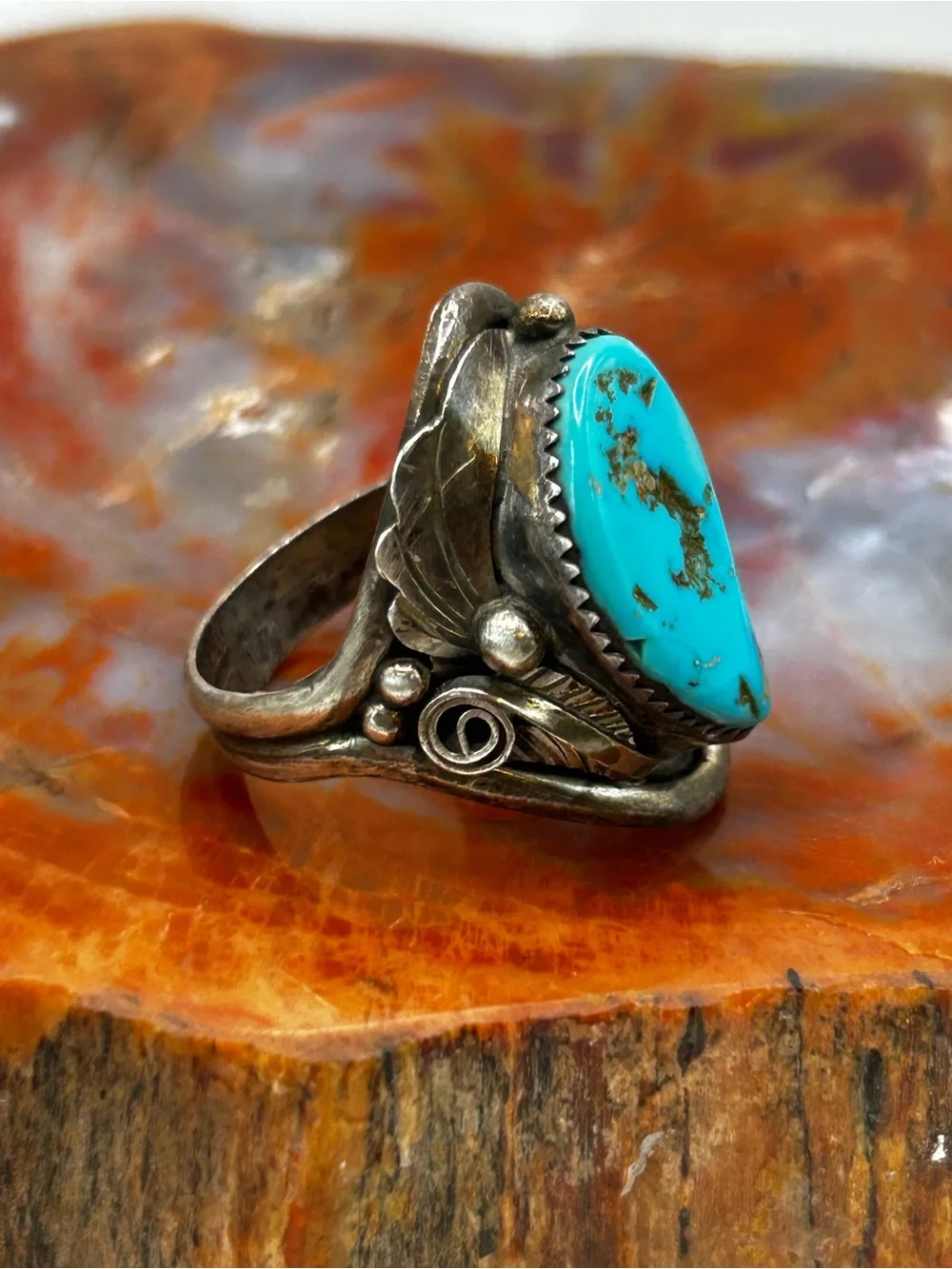 Mens Sterling Silver Turquoise Ring - Size 11.5